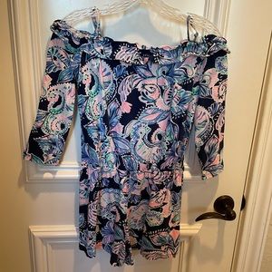 Adorable Girls Lilly Pulitzer shorts romper outfit size 16 gently worn